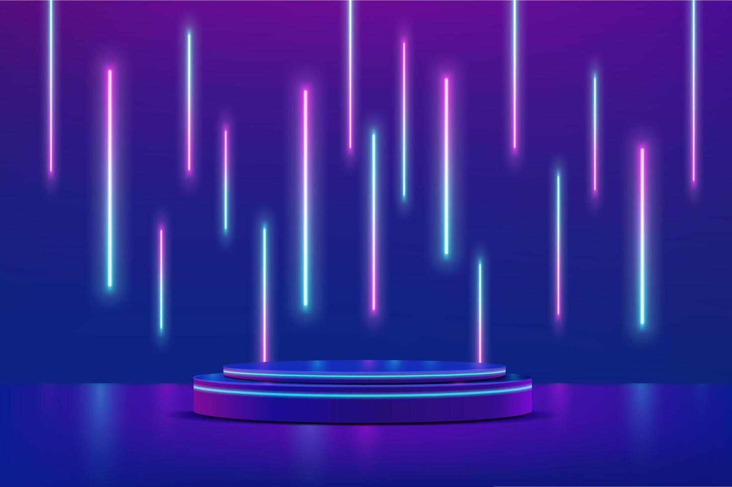 3D neon podium stage with pedestal and LED lights vector