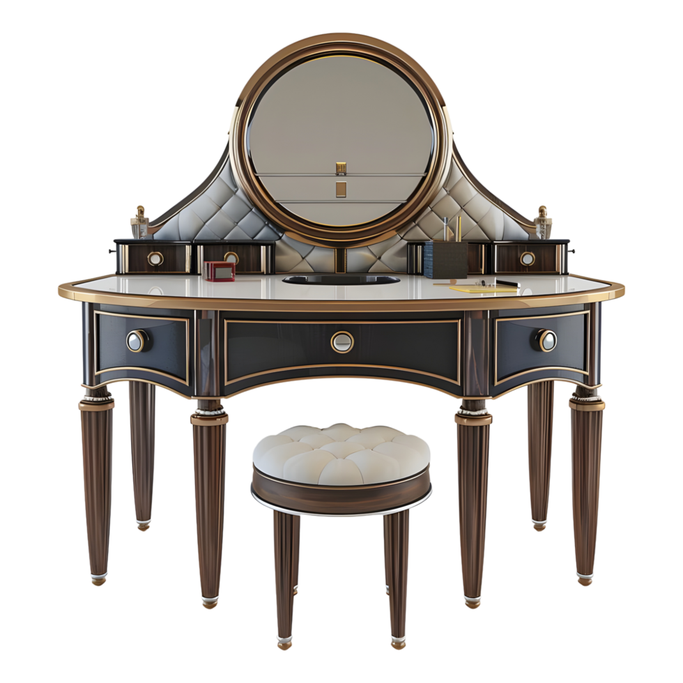 3D Rendering of a Vintage Mirror with Wooden Table on Transparent Background png