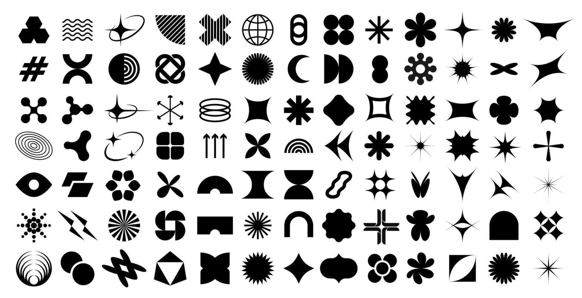 Brutalism geometric figures, Y2K abstract shapes vector