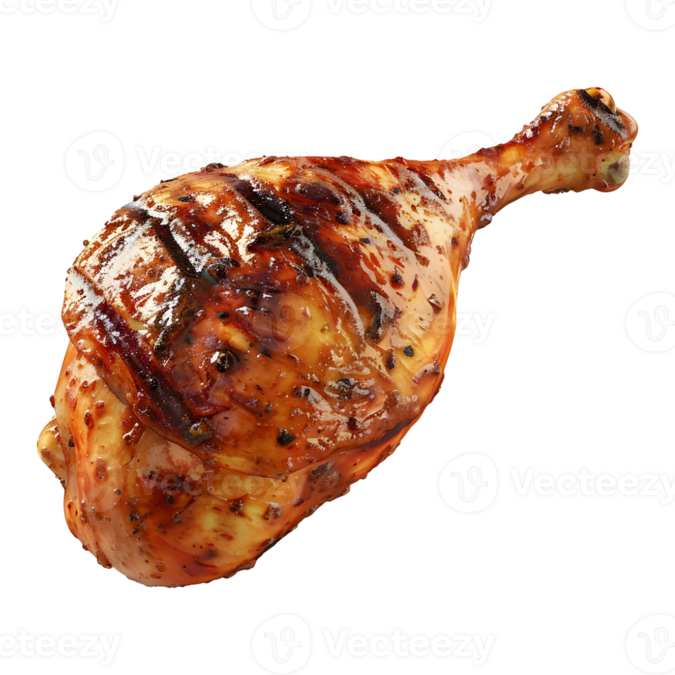 3D Rendering of a Grilled Leg Piece of Chicken on Transparent Background png