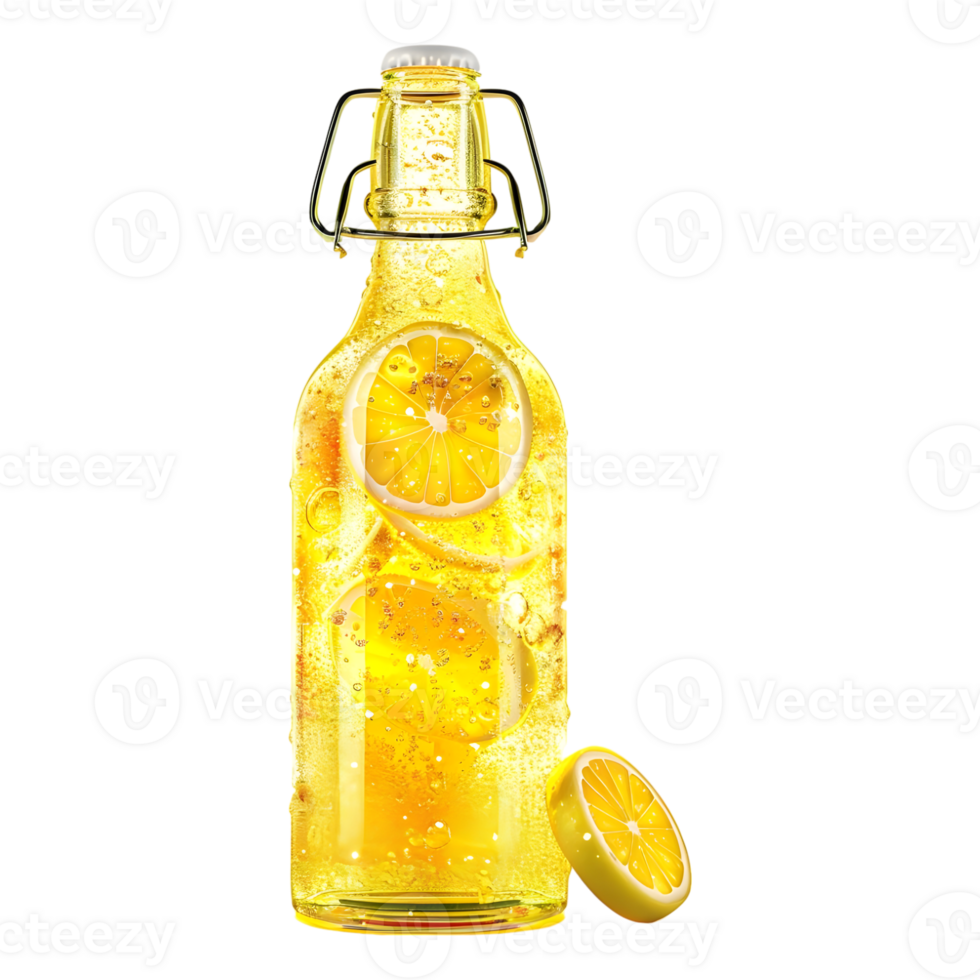 3D Rendering of a Lemon Juice Bottle on Transparent Background png