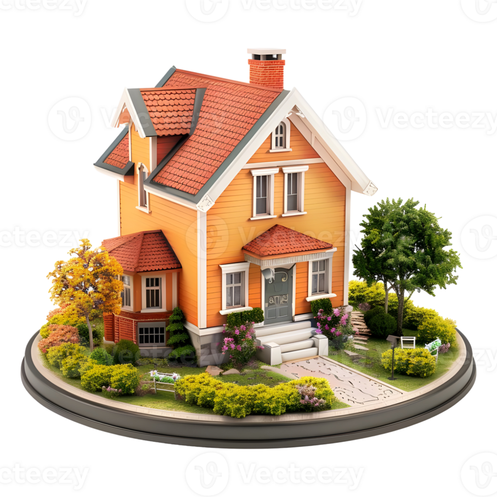 3D Rendering of a Luxury Wooden House on Transparent Background png