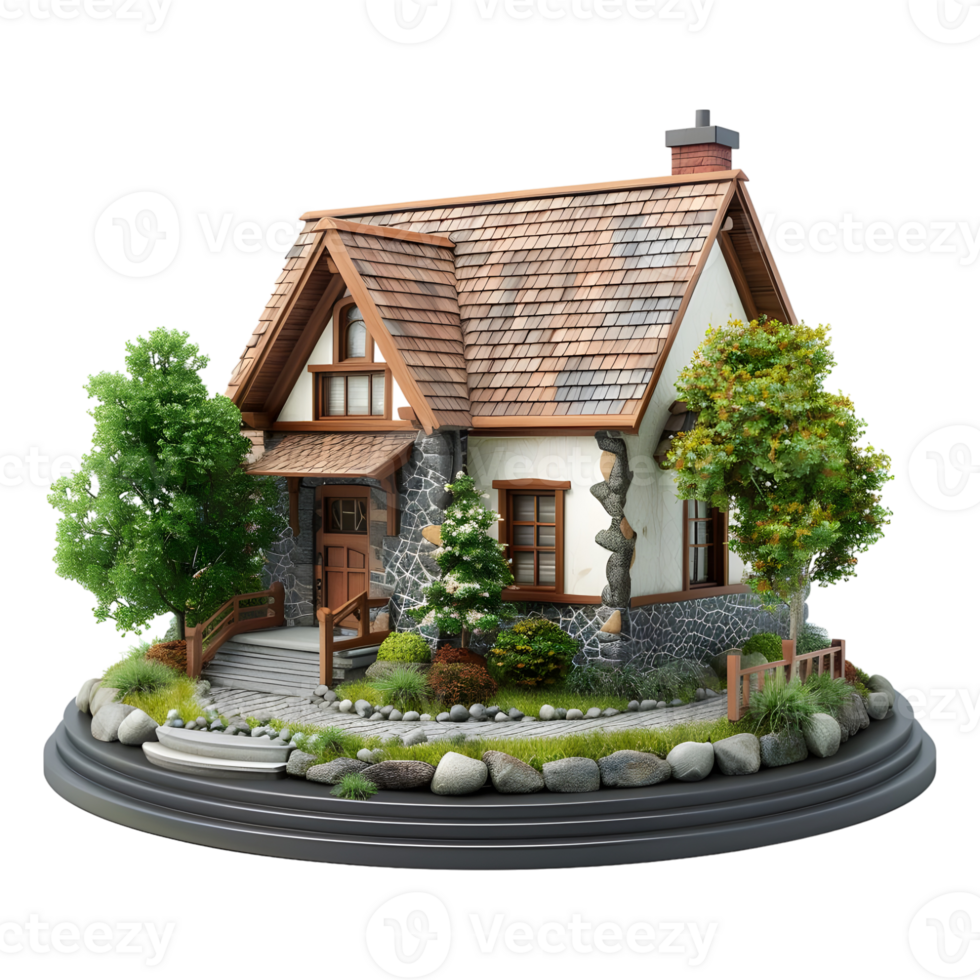 3D Rendering of a Luxury Wooden House on Transparent Background png
