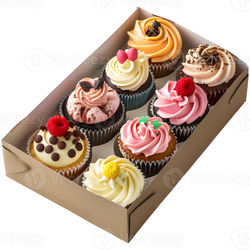 3D Rendering of a Cupcakes in a Box on Transparent Background png