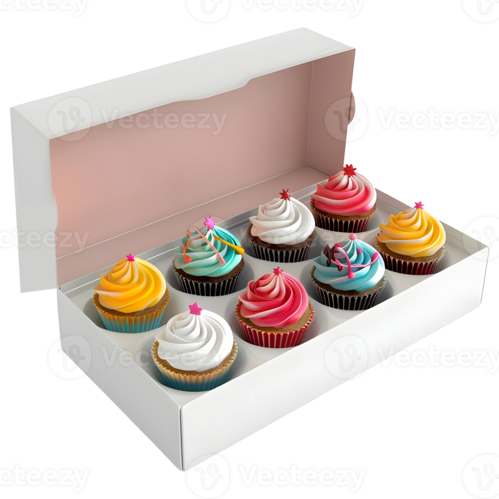 3D Rendering of a Cupcakes in a Box on Transparent Background png