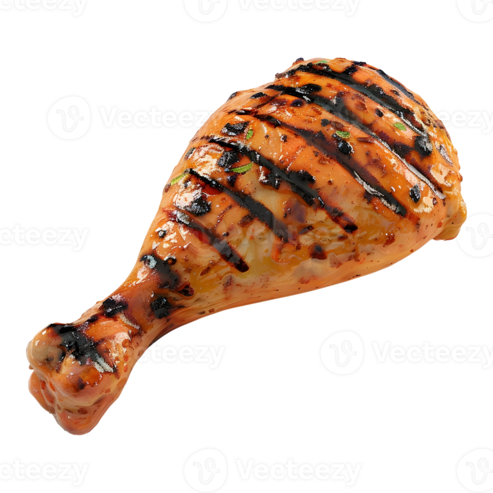 3D Rendering of a Grilled Leg Piece of Chicken on Transparent Background png