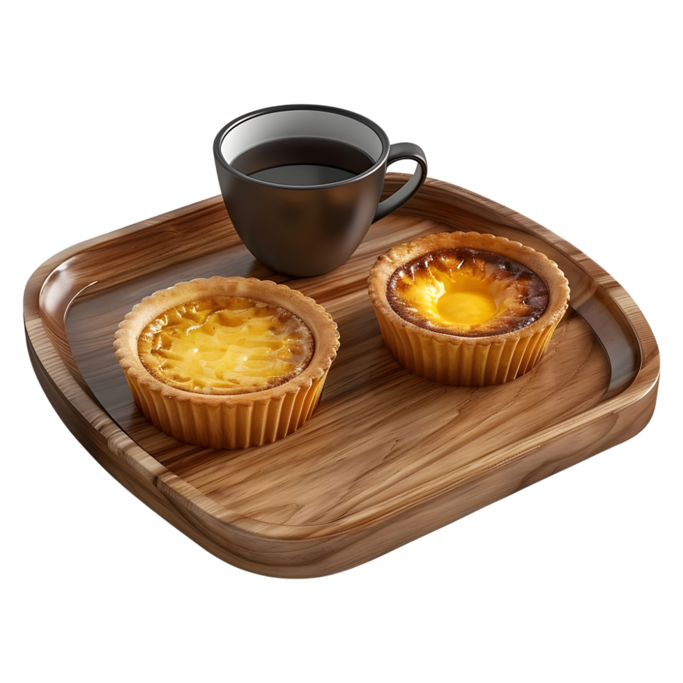 3D Rendering of a Cupcake with Black Tea in a Wooden Plate on Transparent Background png