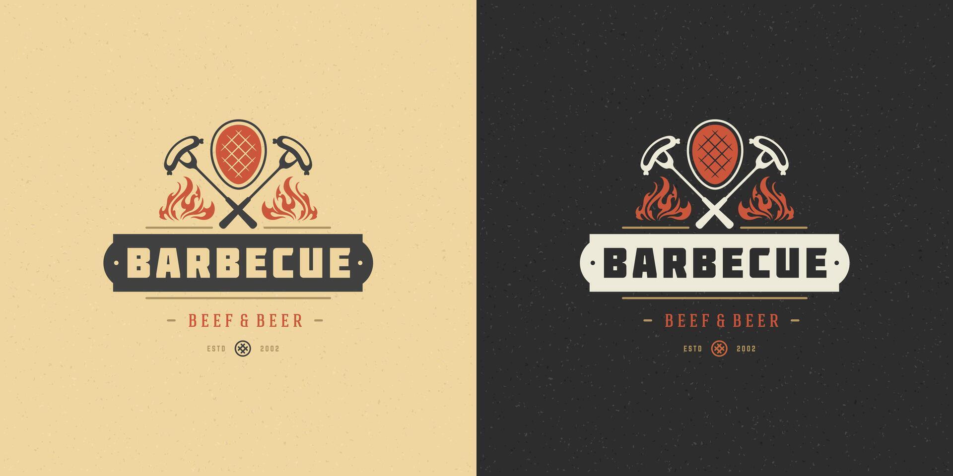 Barbecue logo illustration grill house or bbq restaurant menu emblem meat steak silhouette vector