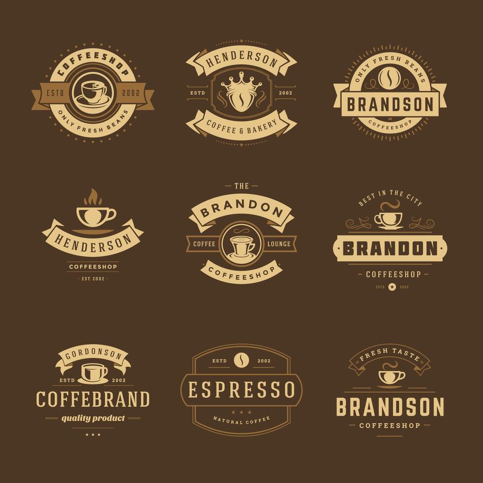 Coffee shop logos design templates set illustration for cafe badge design and menu decoration vector