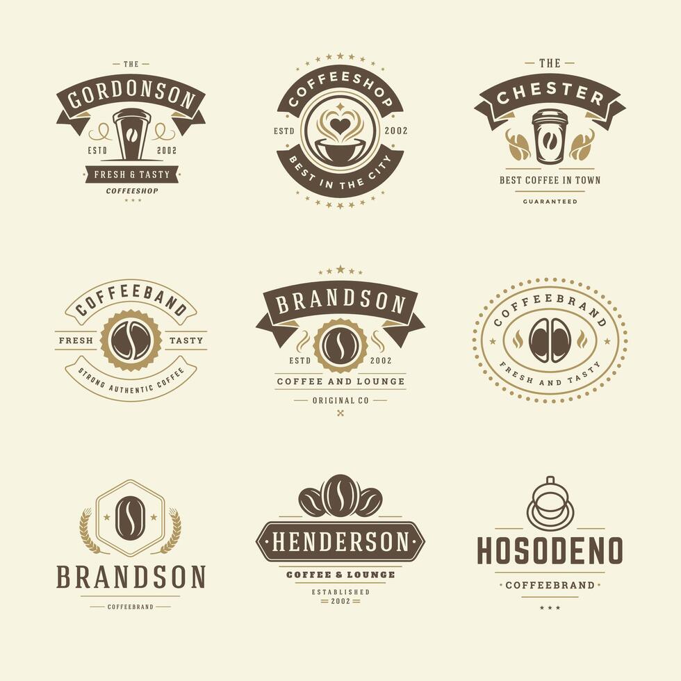 Coffee shop logos design templates set illustration for cafe badge design and menu decoration vector