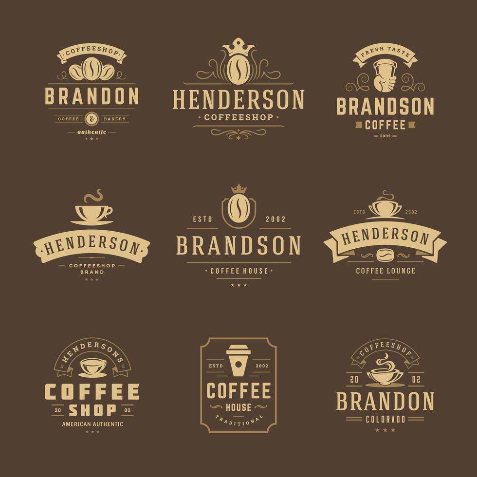 Coffee shop logos design templates set illustration for cafe badge design and menu decoration vector