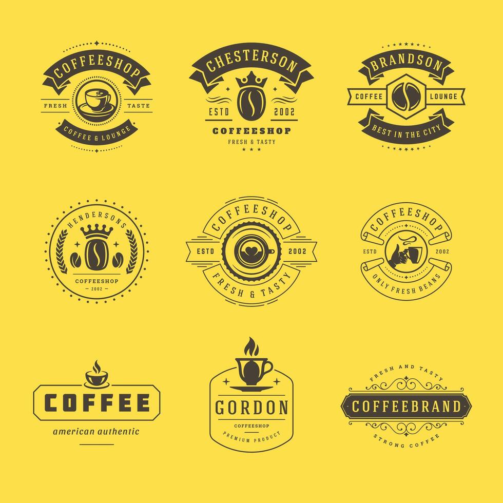 Coffee shop logos design templates set illustration for cafe badge design and menu decoration vector