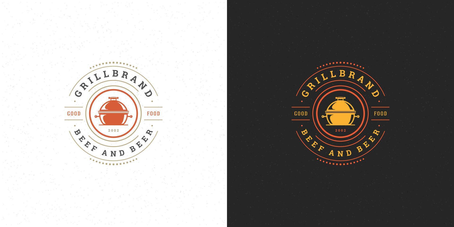 Barbecue logo illustration steak house or bbq restaurant menu emblem grill silhouette vector