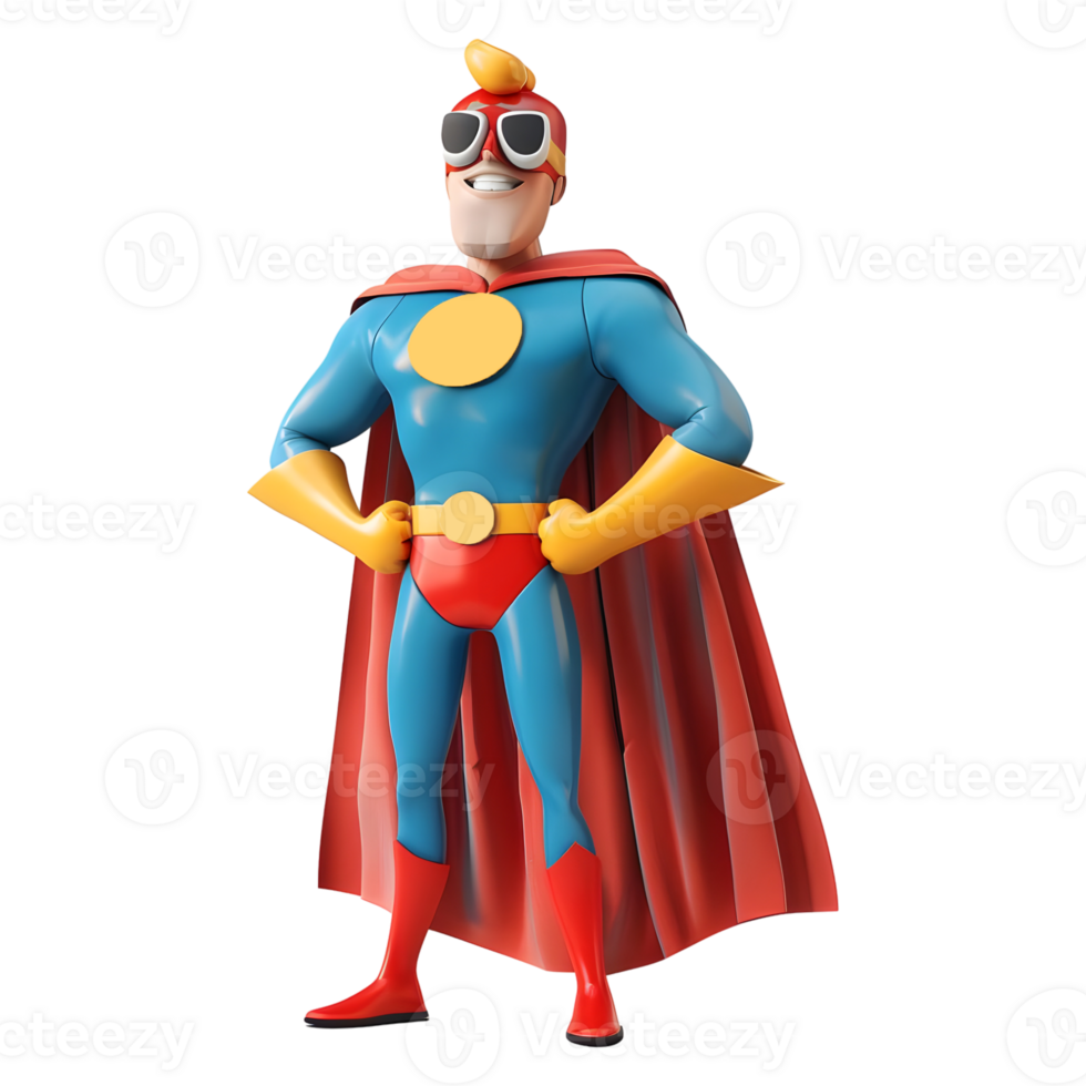 3D Rendering of a Cartoon of Superman Funny Cartoon on Transparent Background png