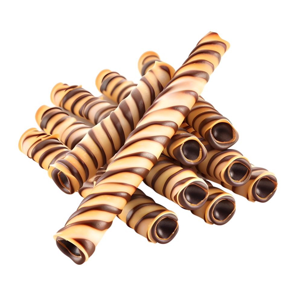 3D Rendering of a Chocolate Wafer Roll on Transparent Background png