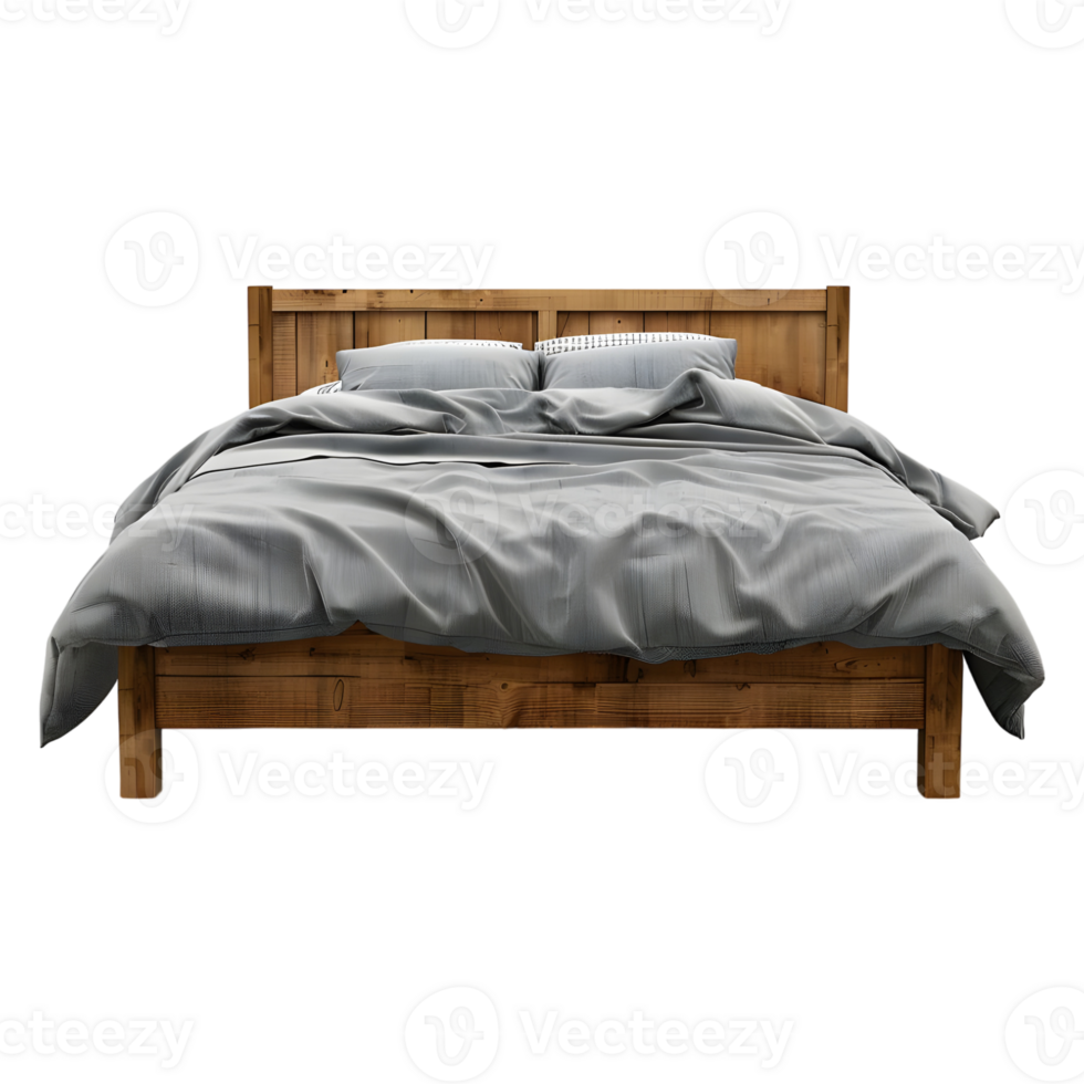 3D Rendering of a Wooden Double Bed on Transparent Background png