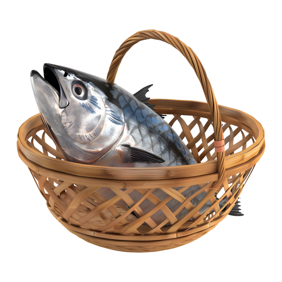 3D Rendering of a Fish in a Basket on Transparent Background png