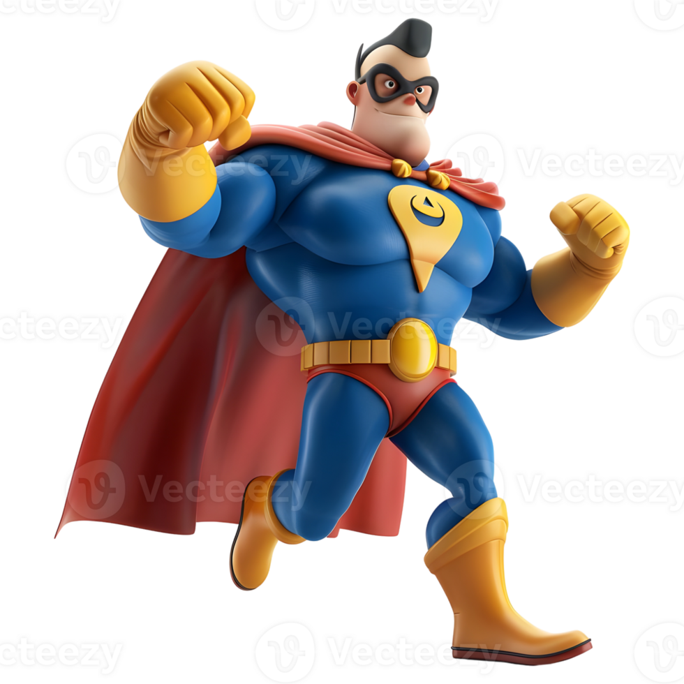 3D Rendering of a Cartoon of Superman Funny Cartoon on Transparent Background png