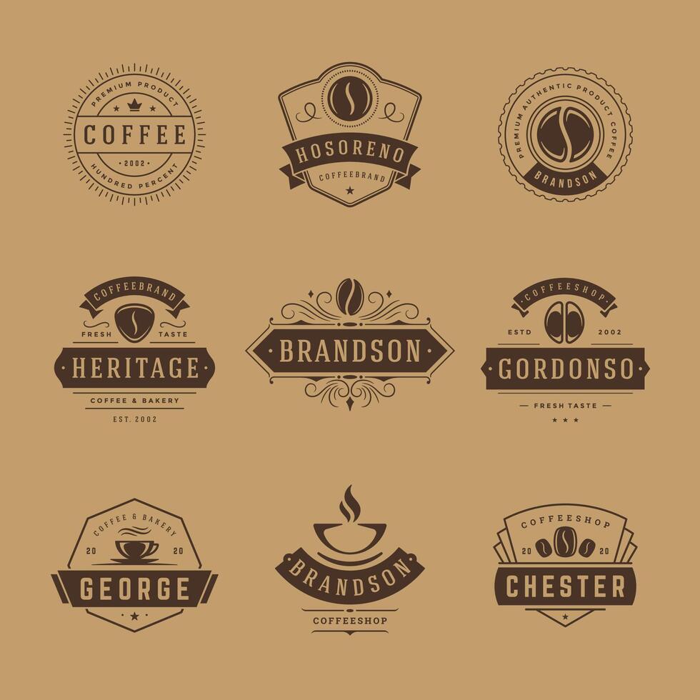 Coffee shop logos design templates set illustration for cafe badge design and menu decoration vector