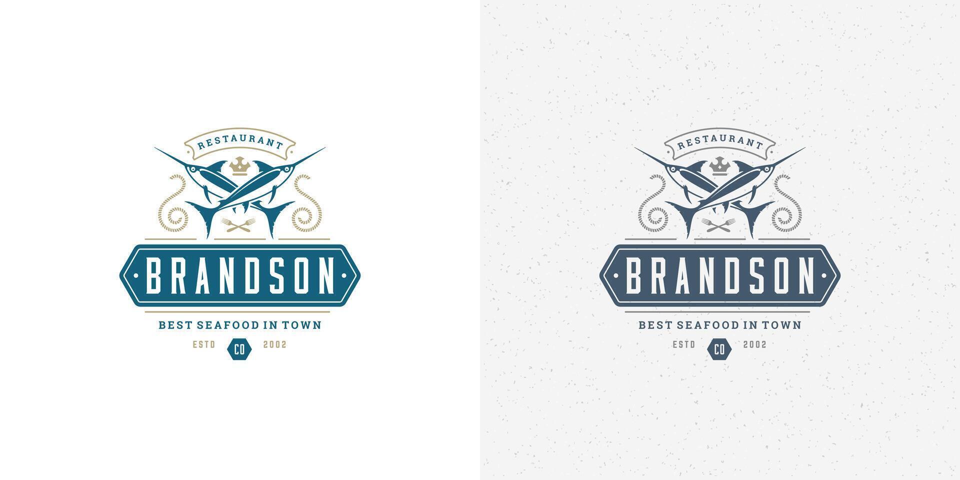 Seafood logo or sign illustration fish market and restaurant emblem template design swordfish silhouette vector