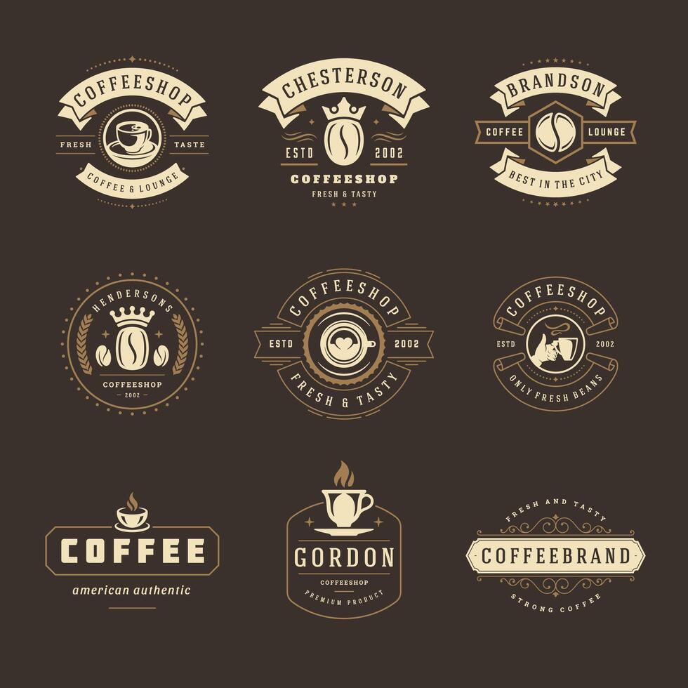 Coffee shop logos design templates set illustration for cafe badge design and menu decoration vector