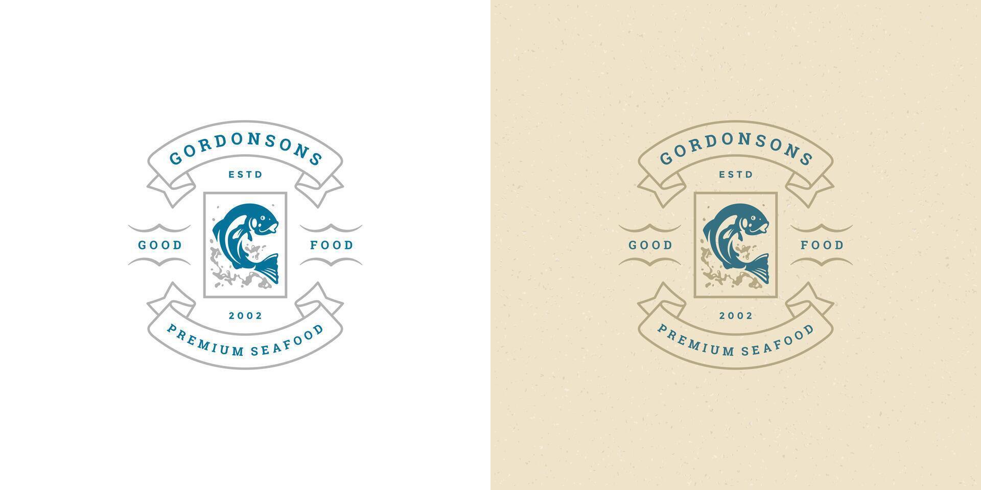 Seafood logo or sign illustration fish market and restaurant emblem template design fish silhouette vector