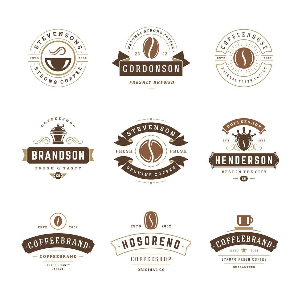 café tienda logos diseño plantillas conjunto ilustración para café Insignia diseño y menú decoración vector