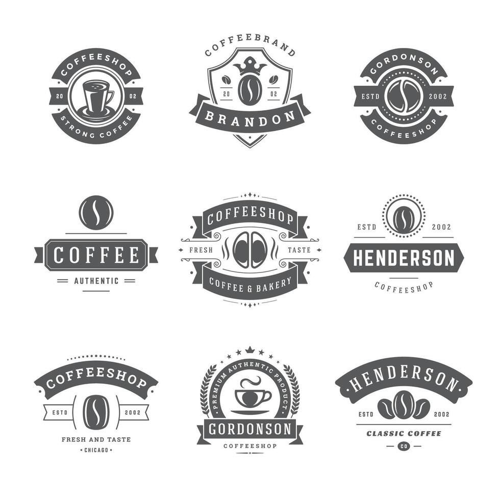 Coffee shop logos design templates set illustration for cafe badge design and menu decoration vector