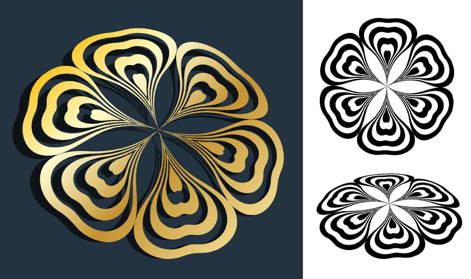 Luxurious abstract gold flower. Creative inspiration jewelry symbol design. Company, brand sign. vector