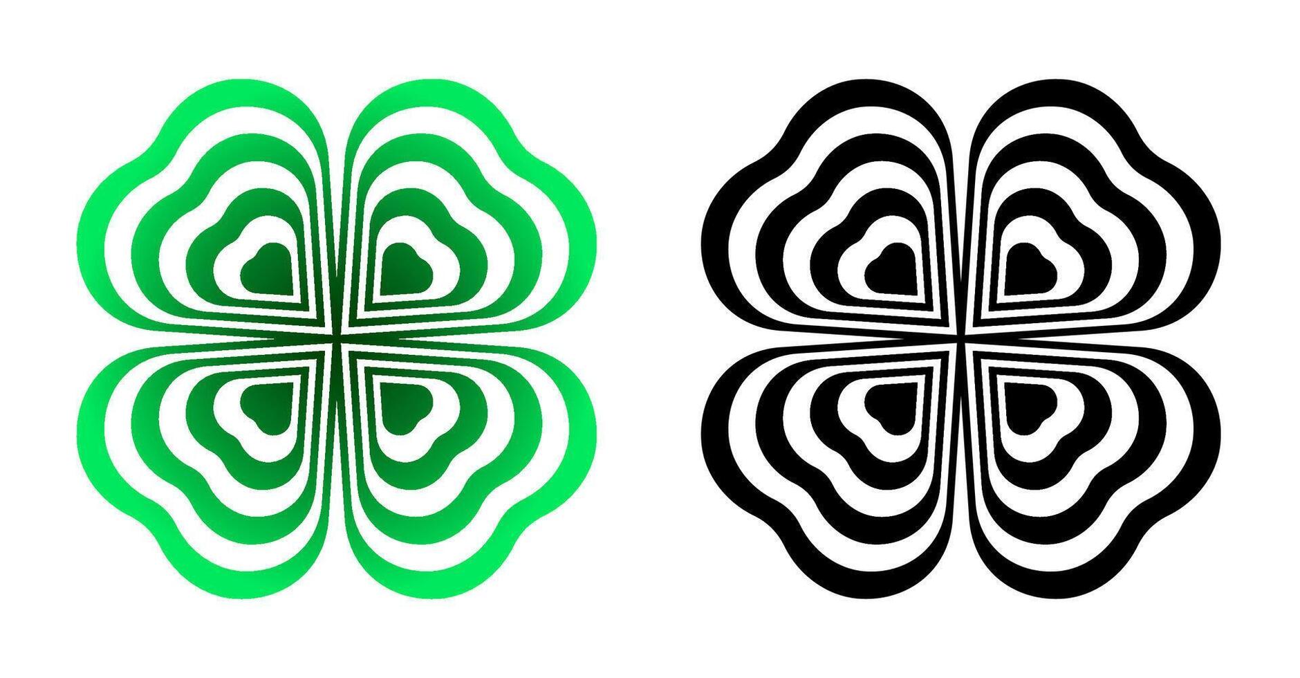 Abstract four leaf clover with heart shape. Good luck and success symbol. Talisman, amulet of Irish holiday. Isolated vector