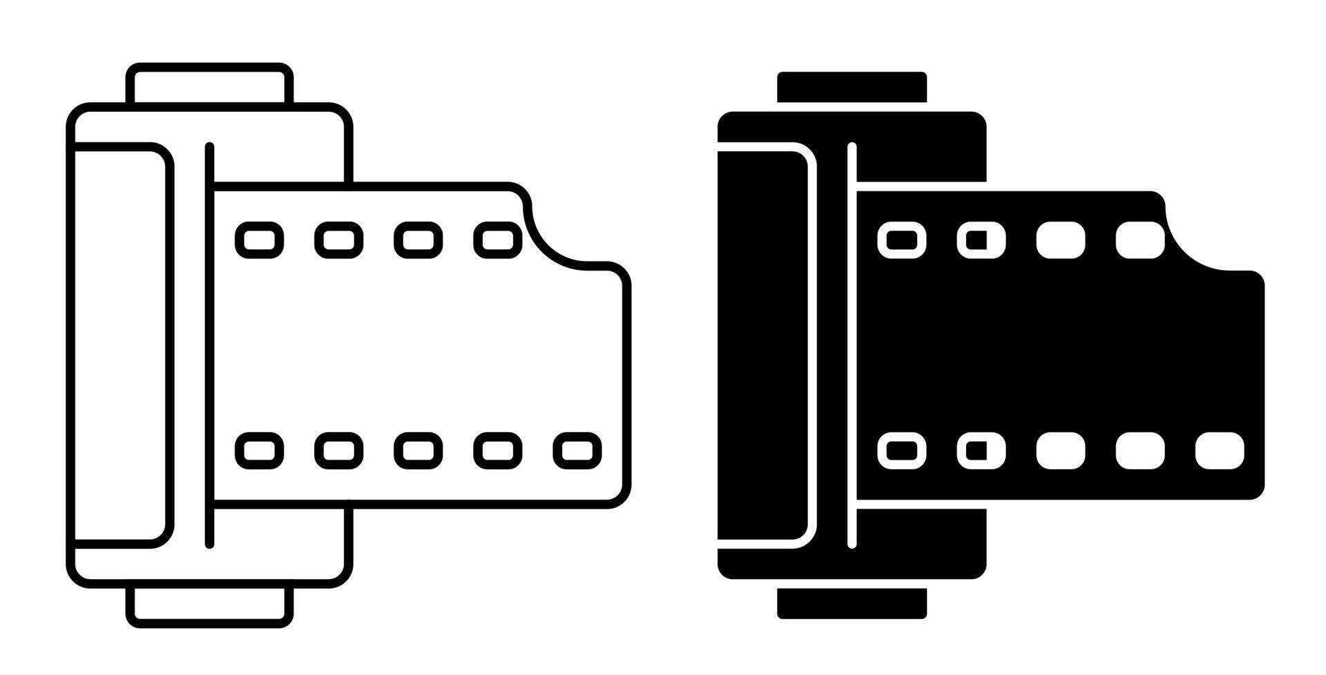 Linear icon. cylinder with old 35 mm photo film. World Photography Day August 19th. Simple black and white vector
