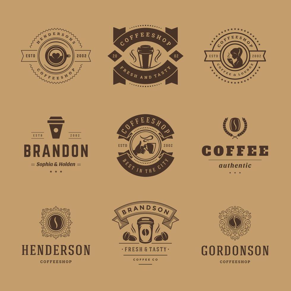 Coffee shop logos design templates set illustration for cafe badge design and menu decoration vector