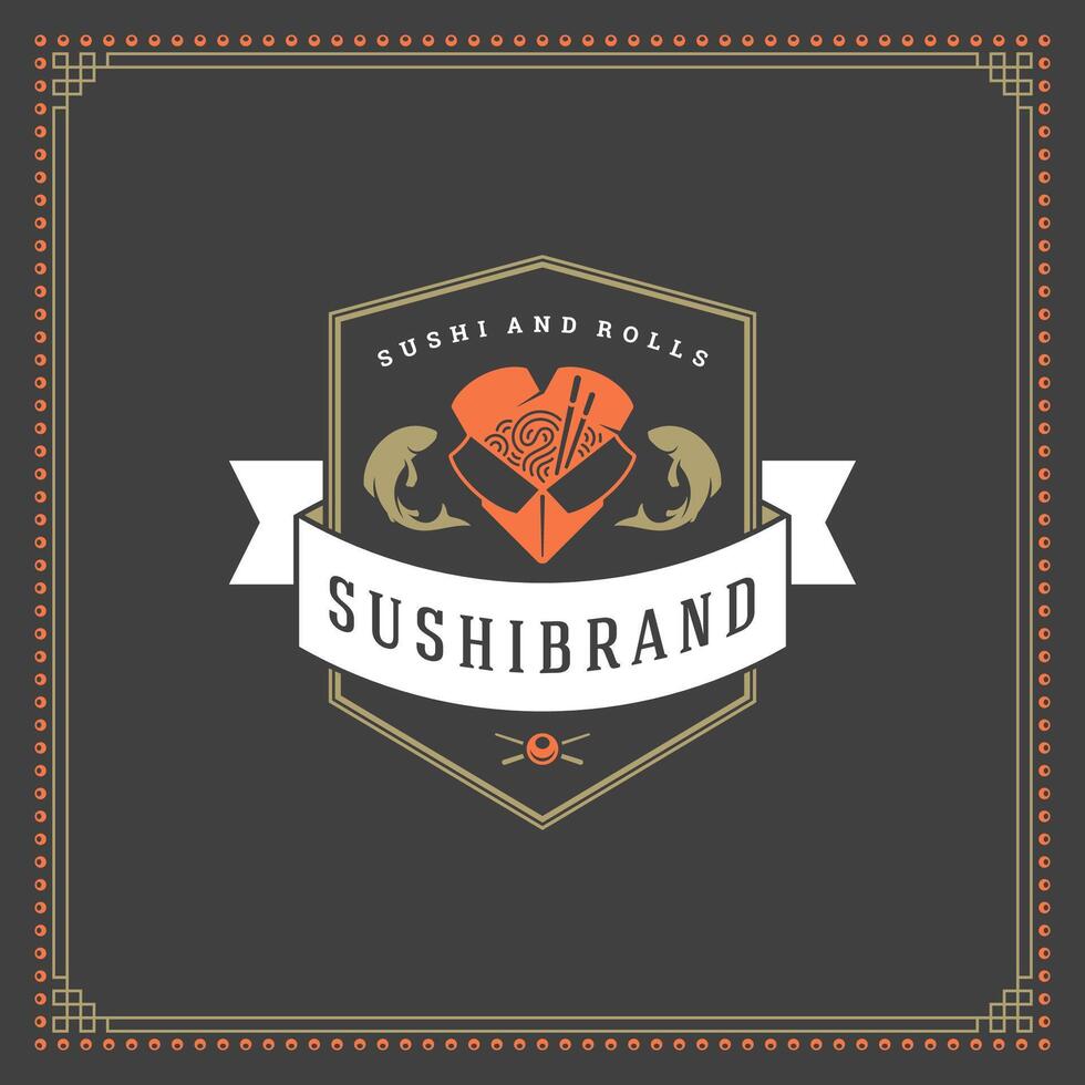 Sushi restaurant logo illustration. vector