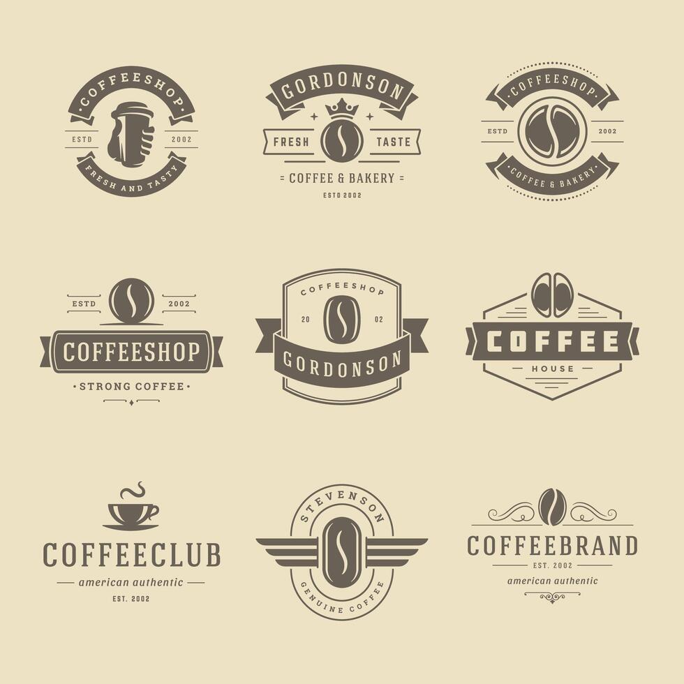 Coffee shop logos design templates set illustration for cafe badge design and menu decoration vector