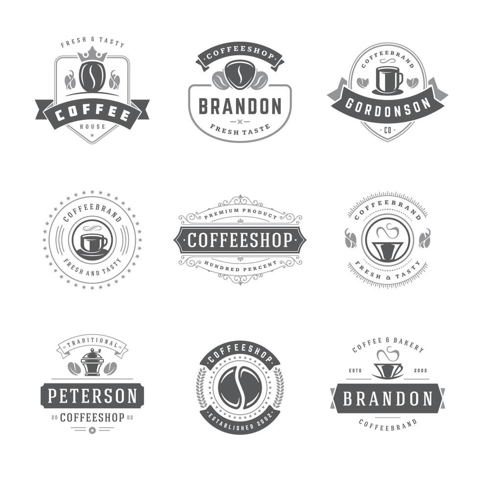 Coffee shop logos design templates set illustration for cafe badge design and menu decoration vector