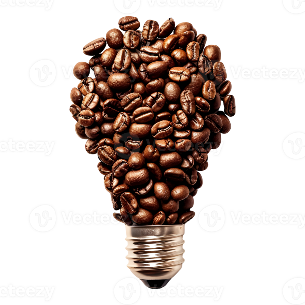 3D Rendering of a Bulb Made with Coffee Beans on Transparent Background png