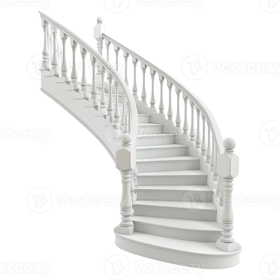 3D Rendering of a White Marble Stairs on Transparent Background png