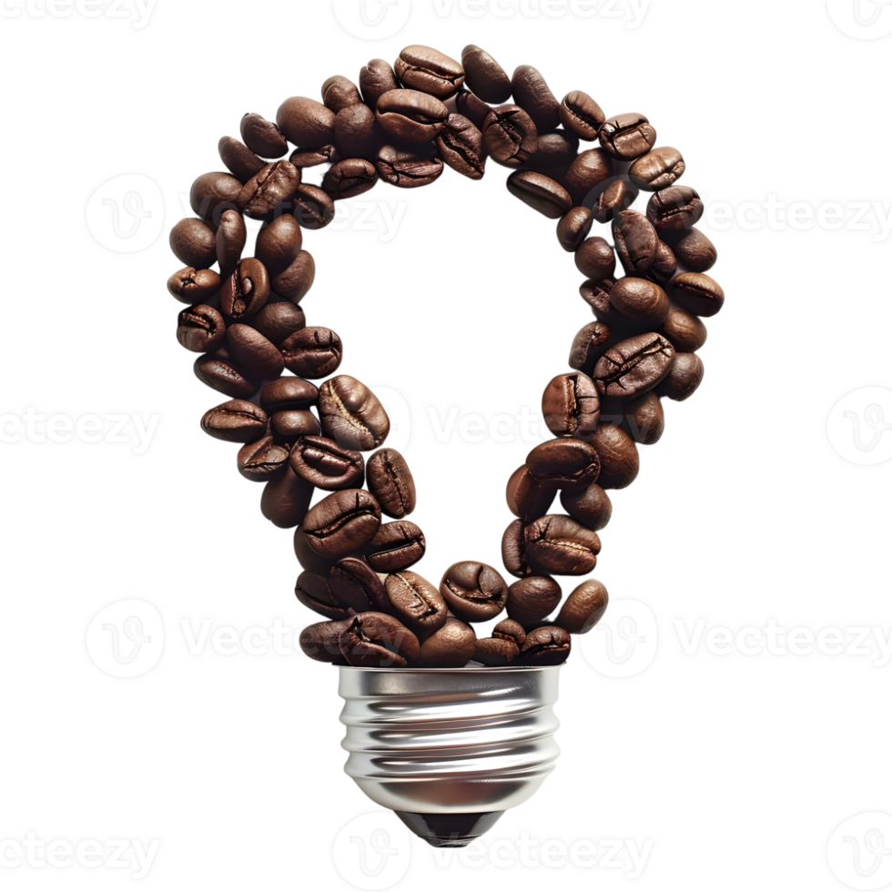 3D Rendering of a Bulb Made with Coffee Beans on Transparent Background png