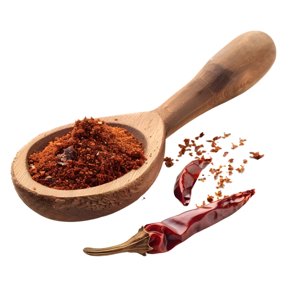 3D Rendering of a Red Chili In a Wooden Spoon on Transparent Background png