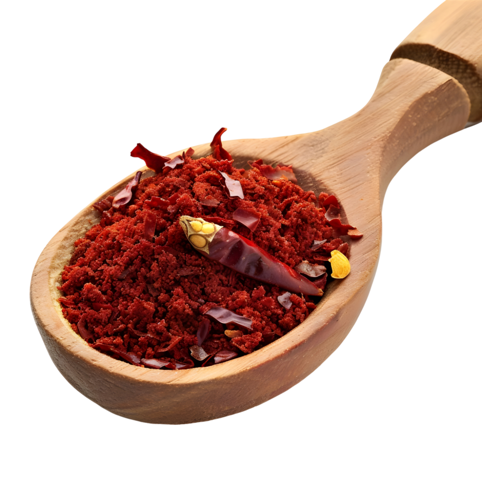 3D Rendering of a Red Chili In a Wooden Spoon on Transparent Background png