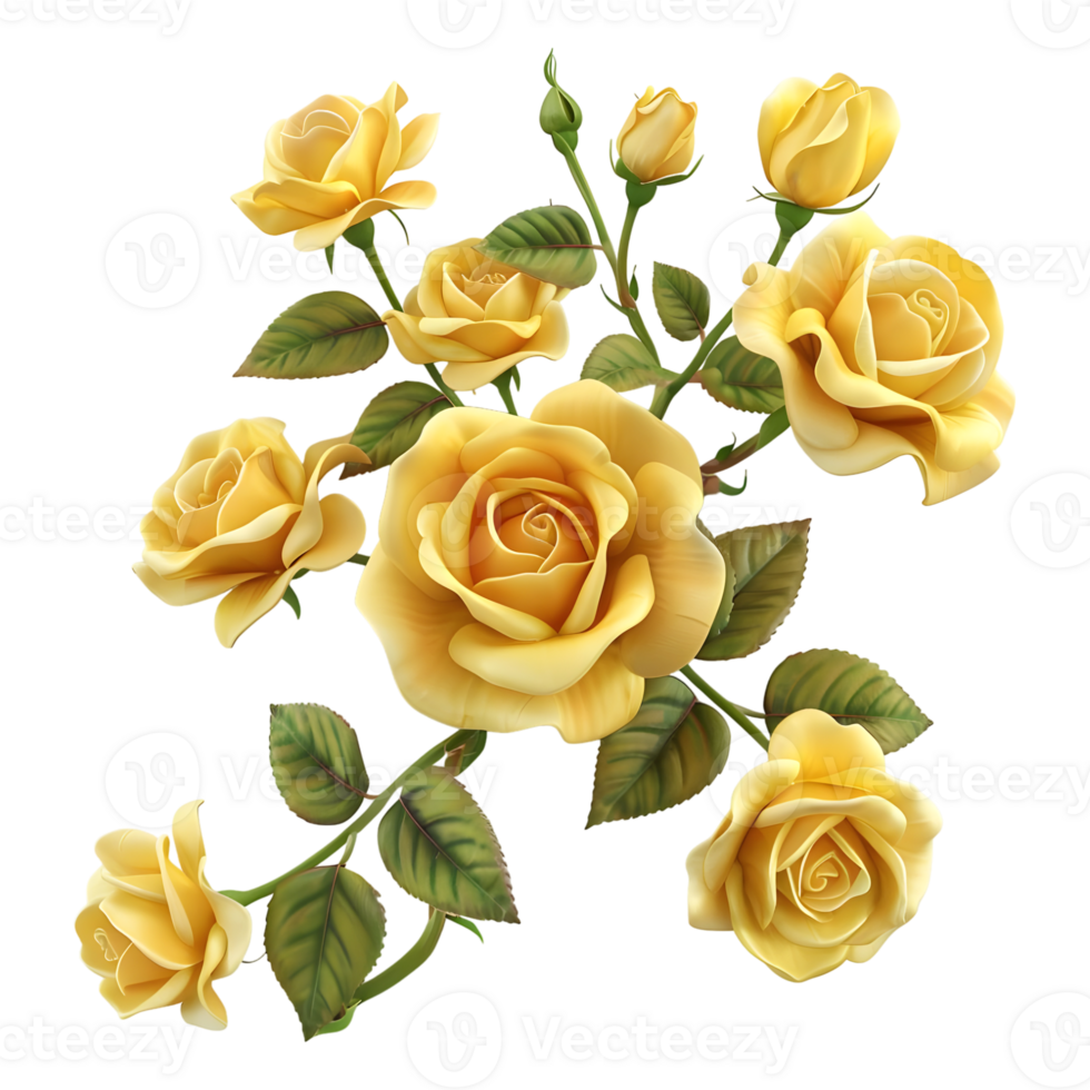 3D Rendering of a Yellow Rose Flowers on Transparent Background png