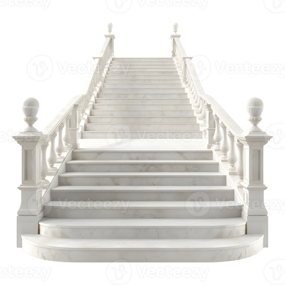 3D Rendering of a White Marble Stairs on Transparent Background png
