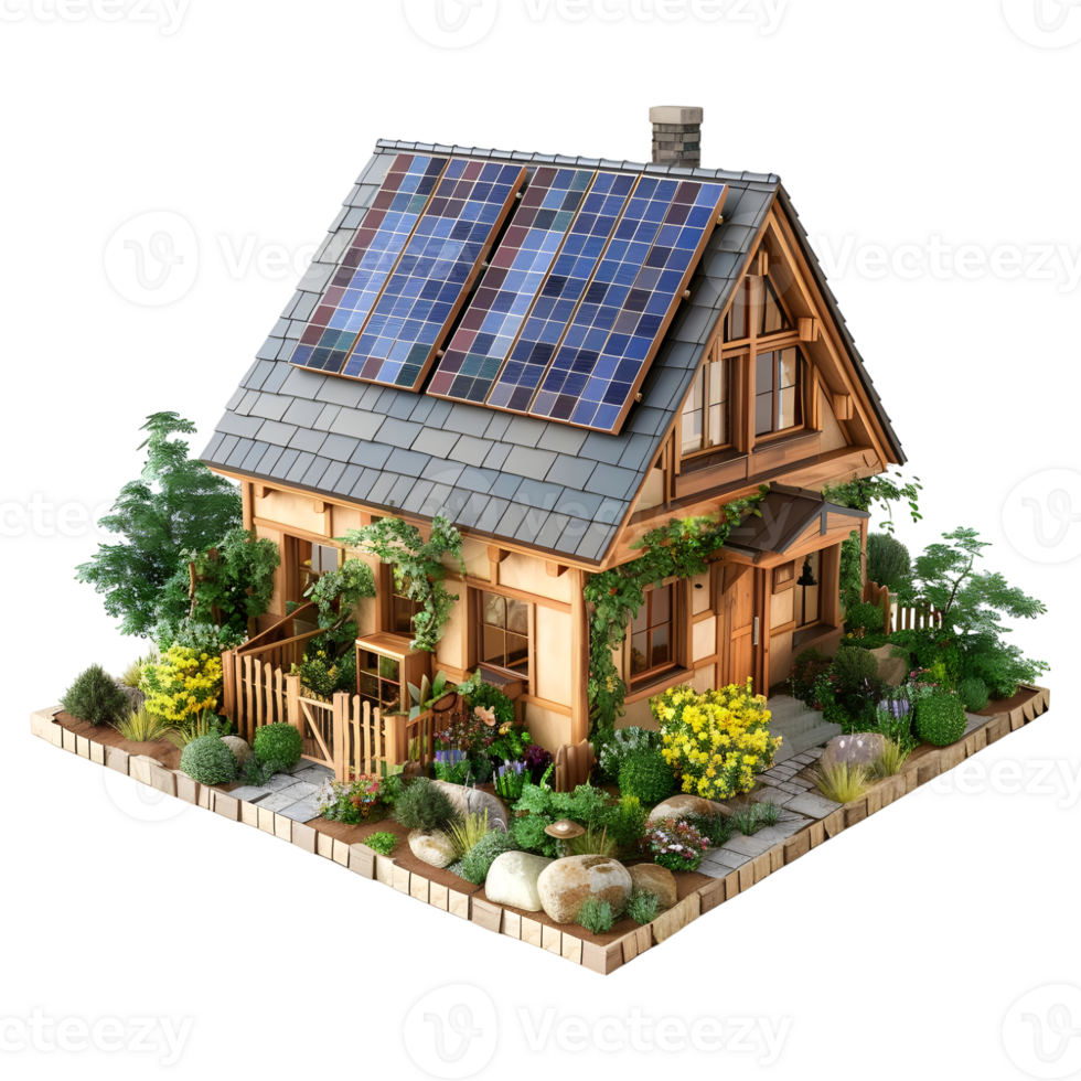3D Rendering of a Wooden House with Green Lawn on Transparent Background png