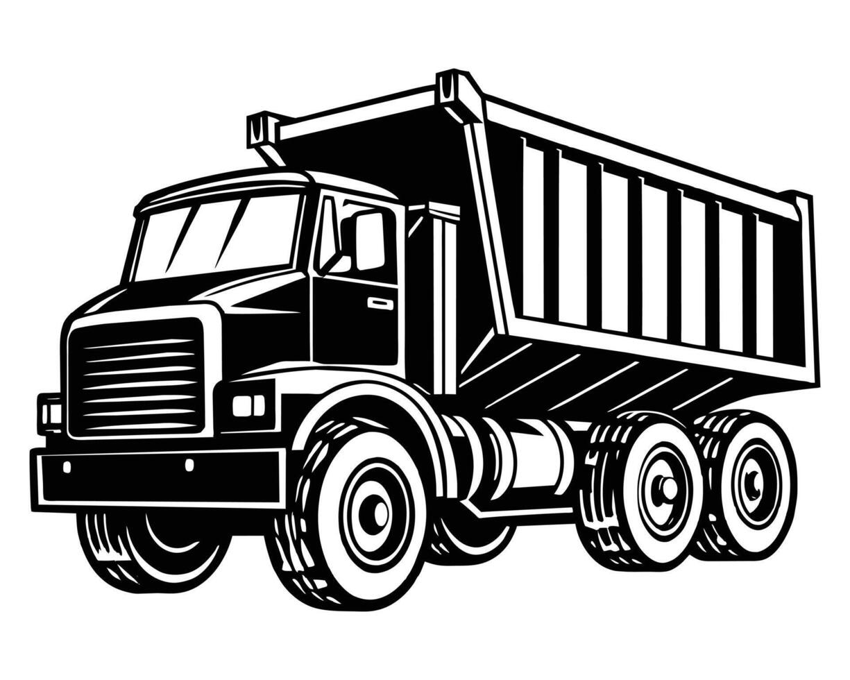 Tipper truck illustration Illustration Black and White vector