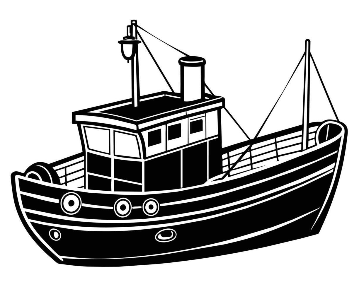 Fishing Boat Coloring Drawing vector