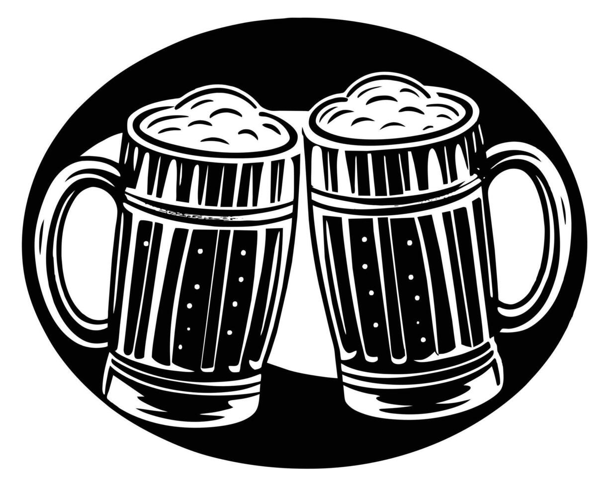 Two toasting cold drink mugs vector