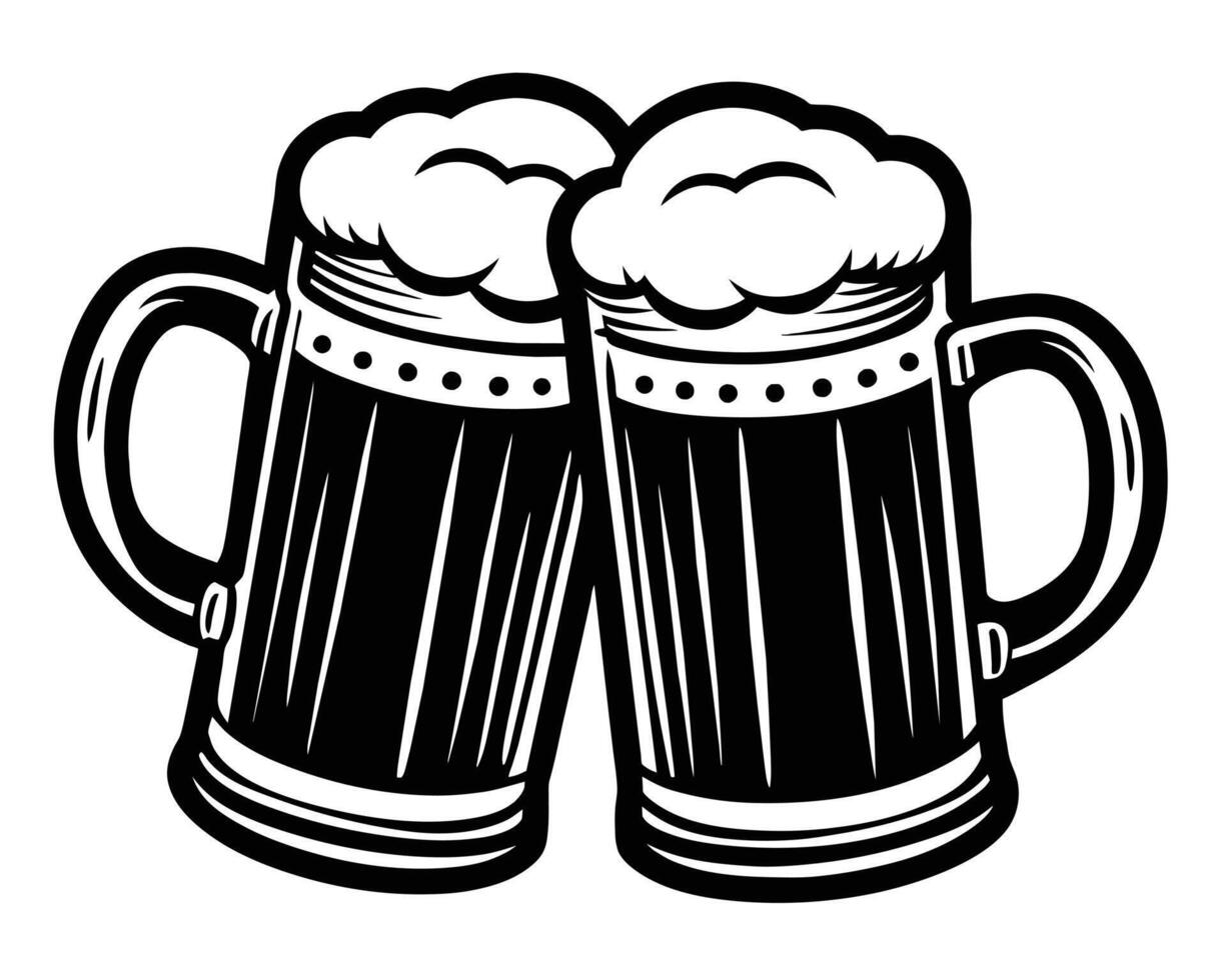 Two toasting cold drink mugs vector