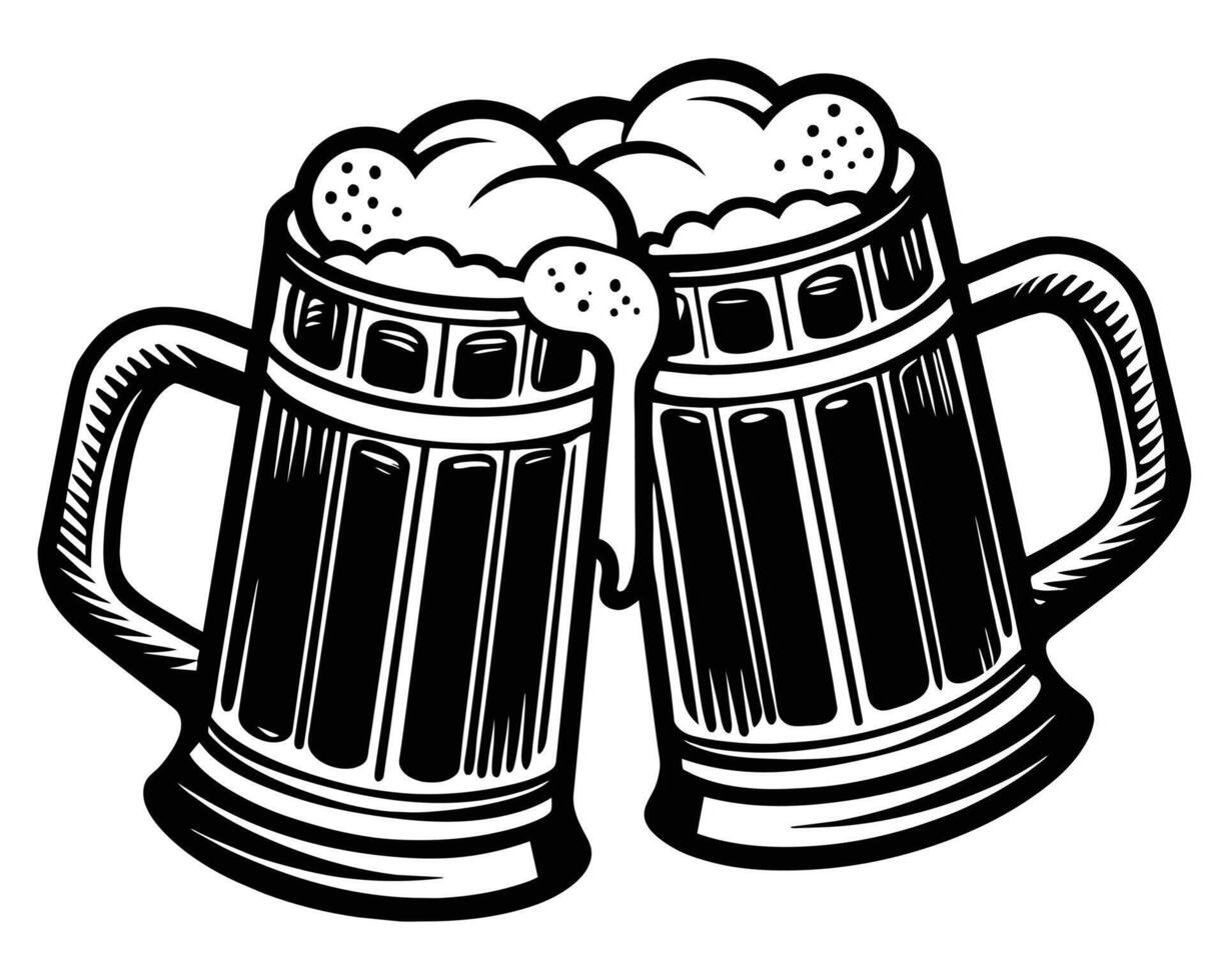 Two toasting cold drink mugs vector