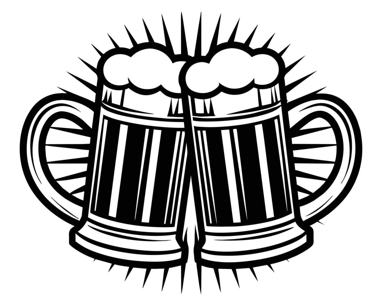 Two toasting cold drink mugs vector