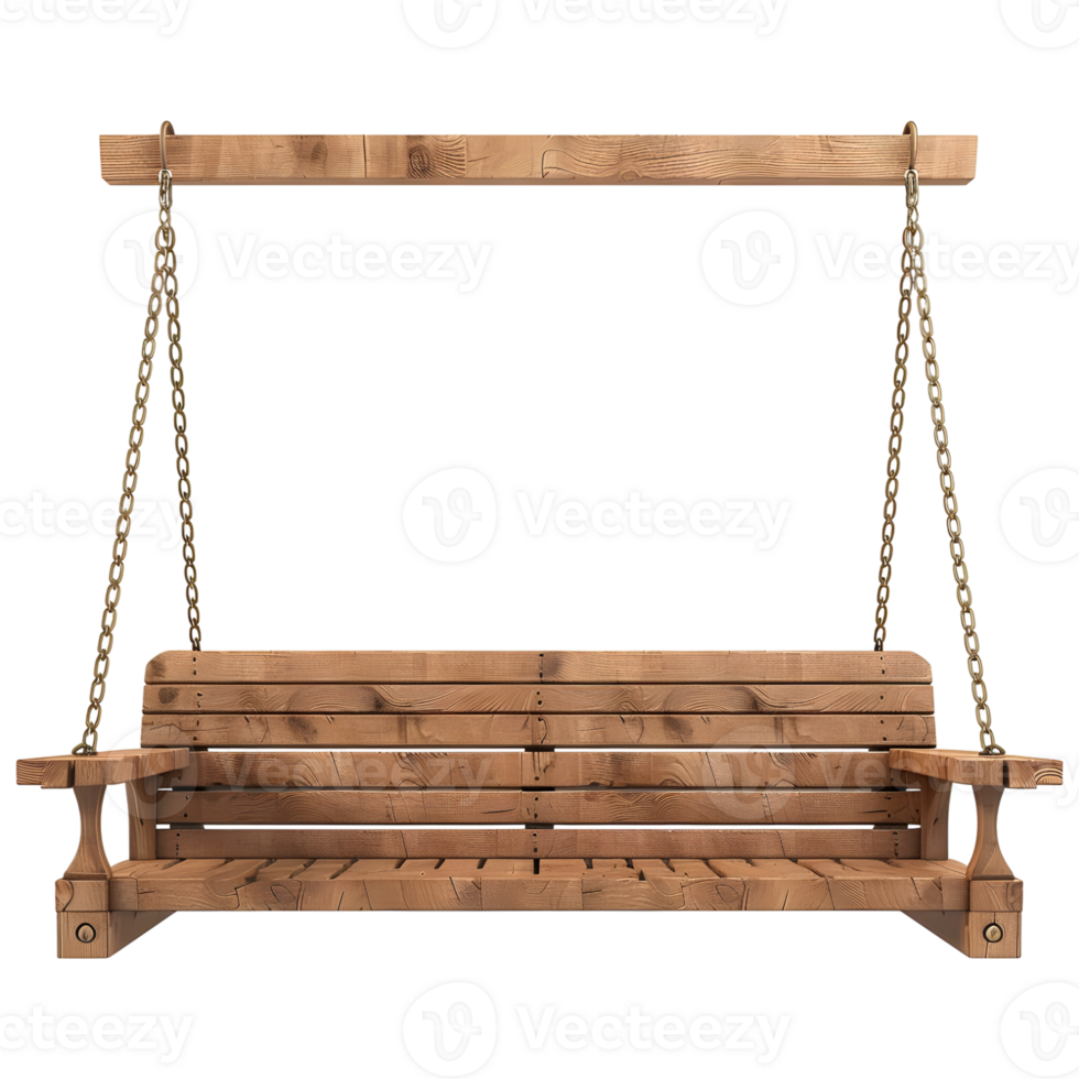 3D Rendering of a Wooden Swing Bench on Transparent Background png